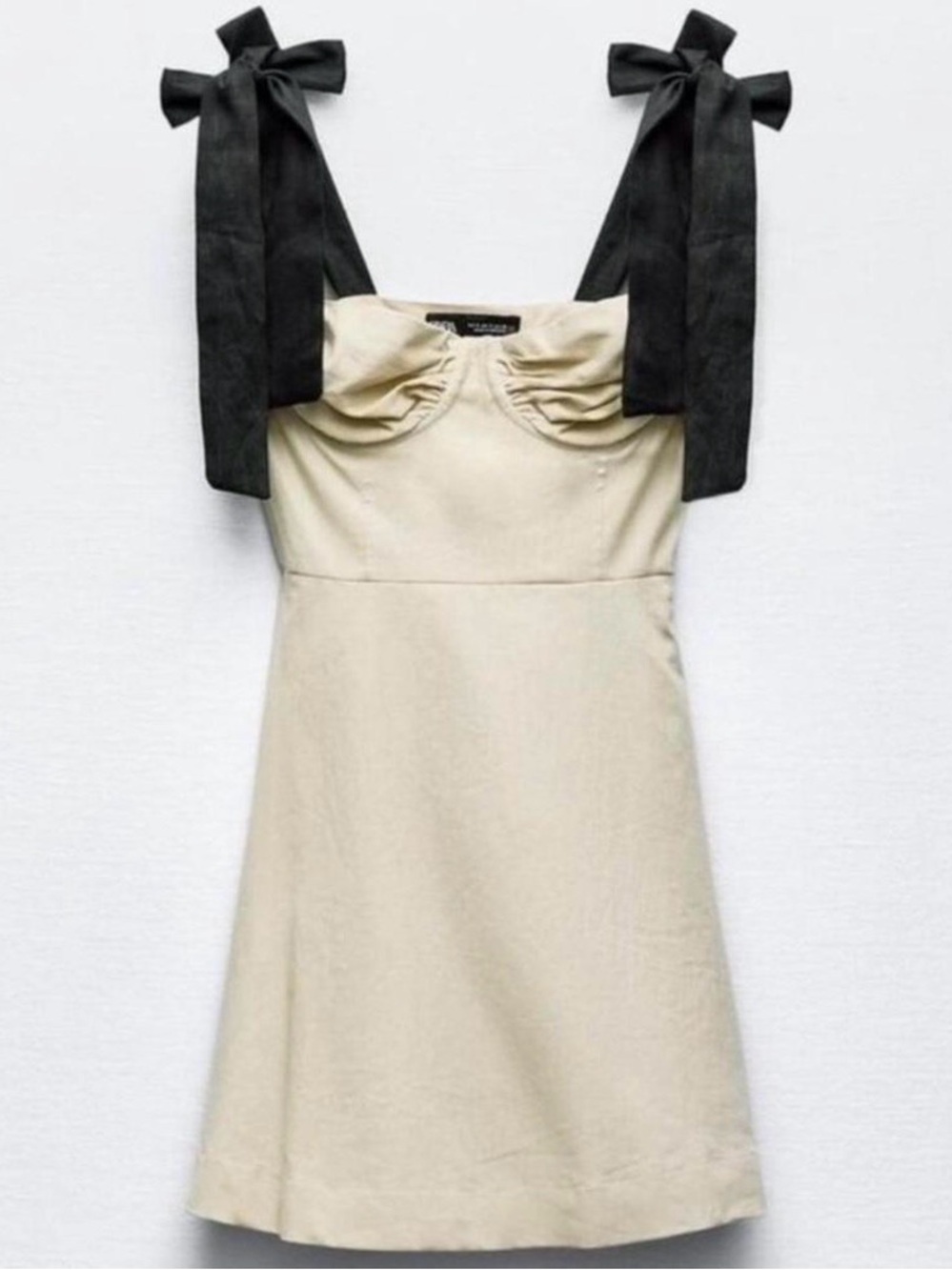 Zara Tie-Shoulder Cream Dress with Black Bows